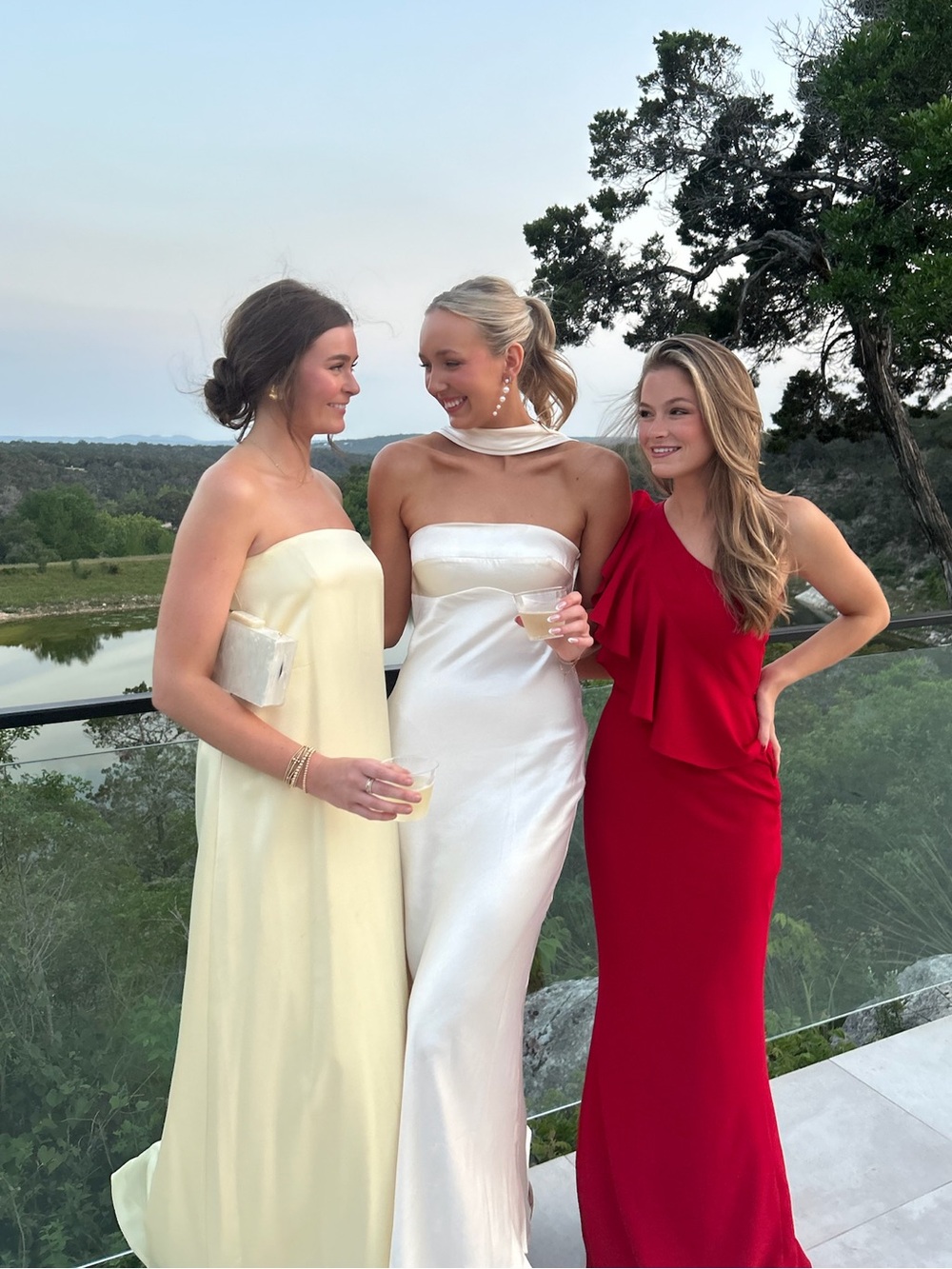 Strapless Ivory Satin Evening Gown with Neck Scarf